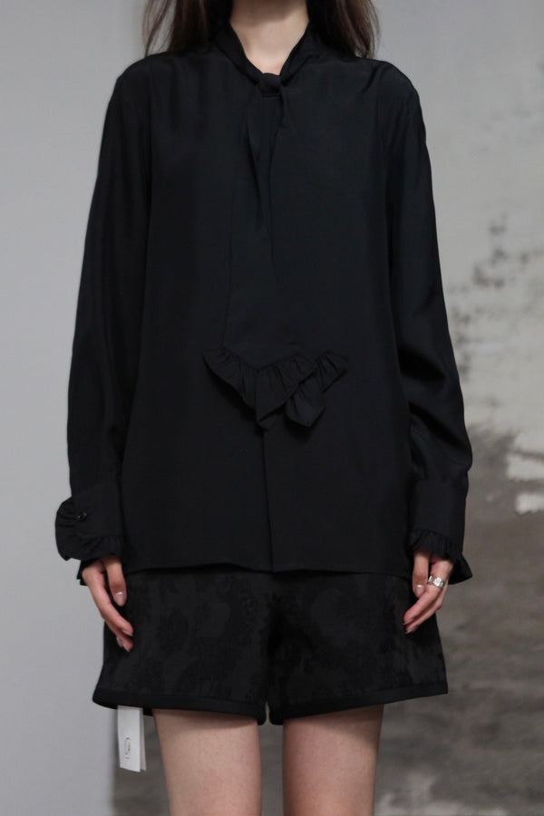INTO THE EAST 25 Autumn/Winter Lace Tie Silk Shirt ITE-E1DGAW025BL20SH-HE Black